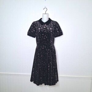 Collectif London Halloween Skater Dress Midi Sz S Velvet Novelty Print Pockets